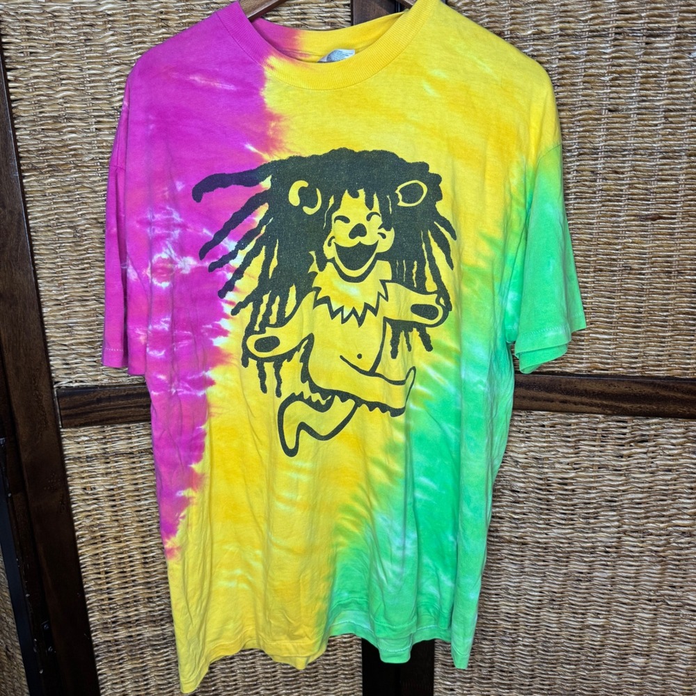 Vintage Grateful Dead Rasta Dancing Bear Tie Dye T-Shirt Hanes Beefy-T XL USA